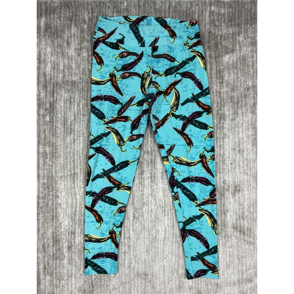 LuLaRoe Leggings Womens T/C Blue Chili Pepper Print High Waist Tall & Curvy